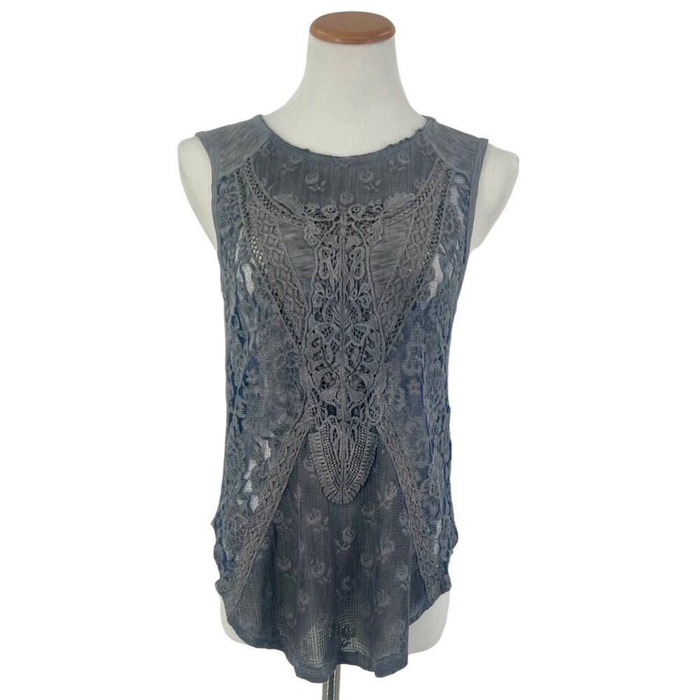Free People Gray Lace Overlay Sleeveless Top - Picture 15 of 16